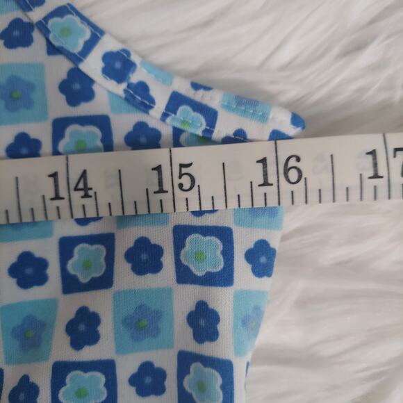 Vintage 90s Aqua Blues Square Neck Mini Dress Size Medium - Picture 5 of 7